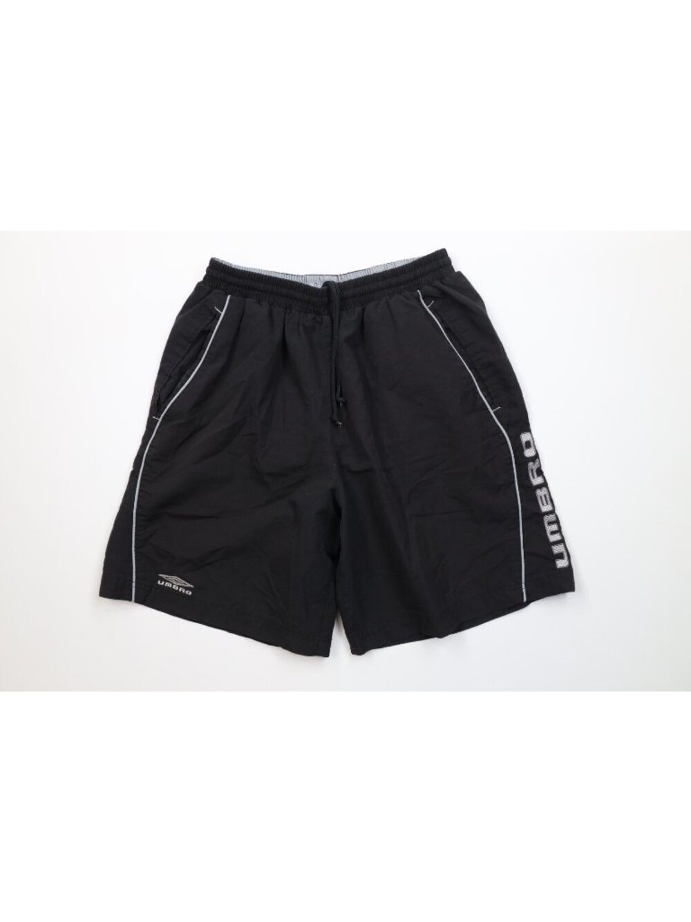 Vintage 90s Umbro Mens Medium Faded Lined Running Jogging Soccer Shorts Black
